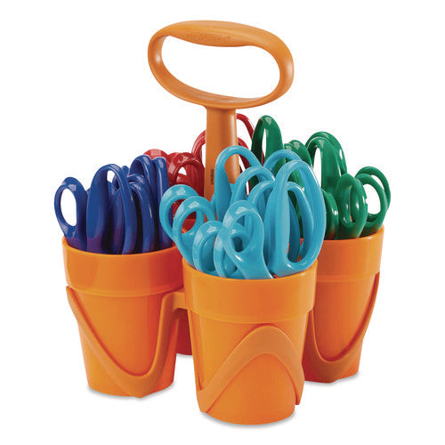 Image of Fiskars® Classpack Scissors Caddy, Pointed Tip, 5" Long, 1.6" Cut Length, Straight Asst Color Handles: Blue/Green/Lt Blue/Red, 24/Set