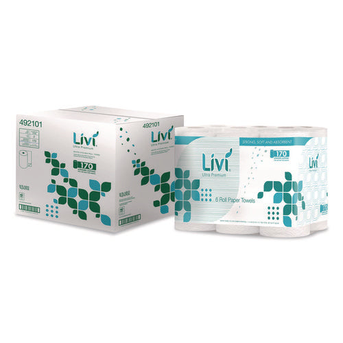 Image of Livi® Ultra Premium Kitchen Roll Towel, 2-Ply, 5" x 11", White, 6 Rolls/Pack, 4 Packs/Carton