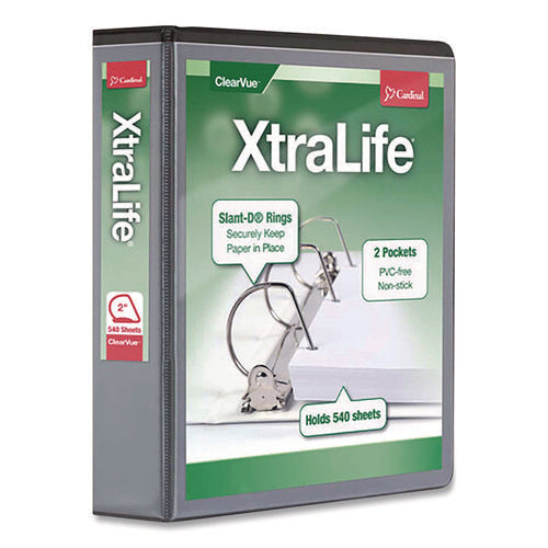 Image of Cardinal® XtraLife ClearVue Non-Stick Slant-D Ring Binder, 3 Rings, 2" Capacity, 11 x 8.5, Black