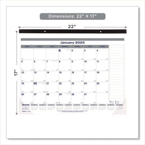 Image of Blueline® Net Zero Carbon Monthly Desk Pad Calendar, 22 x 17, White/Gray/Blue Sheets, Black Binding, 12-Month (Jan to Dec): 2025