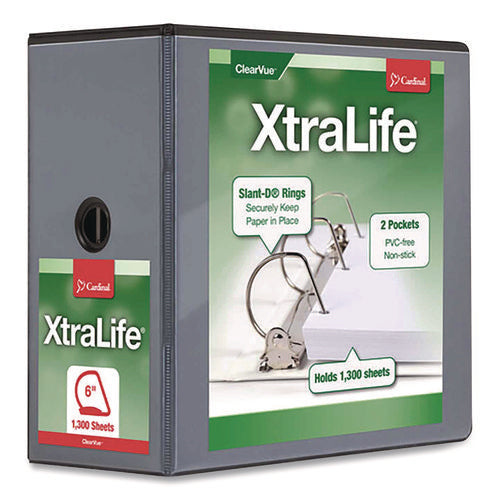 Image of Cardinal® XtraLife ClearVue Non-Stick Slant-D Ring Binder, 3 Rings, 6" Capacity, 11 x 8.5, Black