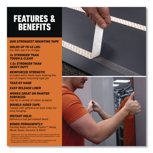 Image of Gorilla® Max Strength Mounting Tape, Permanent, Holds Up to 45 lb (3 lbs per 4 in), 1 x 60, Black