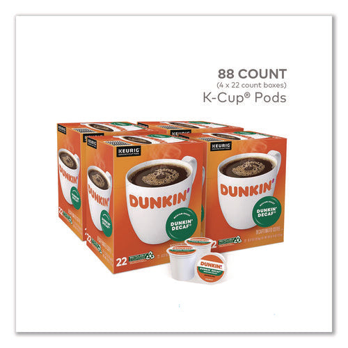Image of Dunkin'® K-Cups, Dunkin' Decaf, 0.37 oz, 22/Box, 4 Boxes/Carton