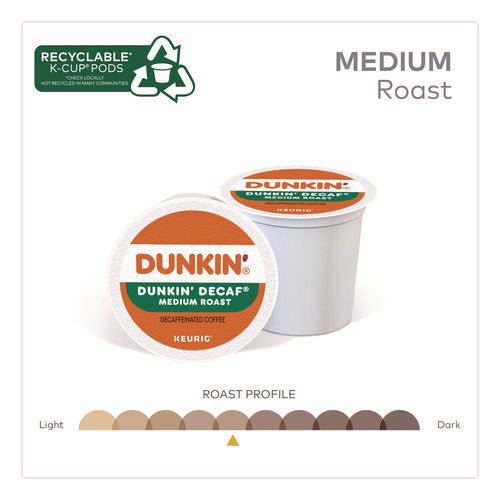 Image of Dunkin'® K-Cups, Dunkin' Decaf, 0.37 oz, 22/Box, 4 Boxes/Carton