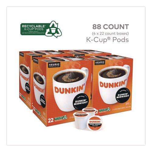 Image of Dunkin'® Midnight Coffee K-Cups, 0.35 oz, 22/Box, 4 Boxes/Carton