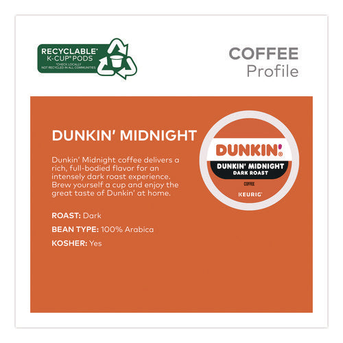 Image of Dunkin'® Midnight Coffee K-Cups, 0.35 oz, 22/Box, 4 Boxes/Carton