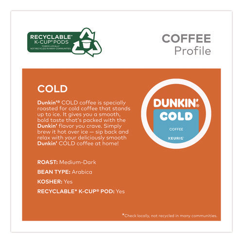 Image of Dunkin'® Cold Iced Coffee K-Cups, Regular, 0.44 oz, 22/Box