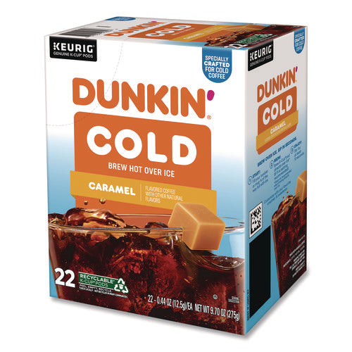 Image of Dunkin'® Cold Iced Coffee K-Cups, Caramel, 0.44 oz, 22/Box