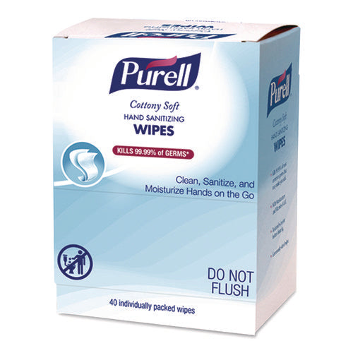 Image of PURELL® Cottony Soft Individually Wrapped Sanitizing Hand Wipes, 5 x 7, Herbal Scent, White, 480/Carton