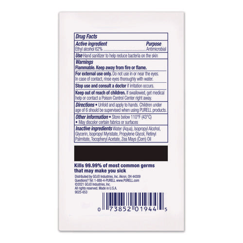 Image of PURELL® Cottony Soft Individually Wrapped Sanitizing Hand Wipes, 5 x 7, Herbal Scent, White, 480/Carton