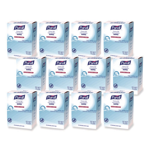 Image of PURELL® Cottony Soft Individually Wrapped Sanitizing Hand Wipes, 5 x 7, Herbal Scent, White, 480/Carton