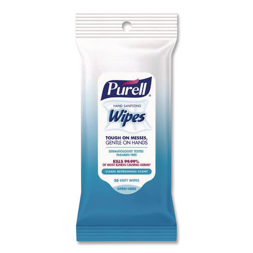 Image of PURELL® Hand Sanitizing Wipes, Clean Refreshing Scent, White, 20 Wipes/Pack, 12 Packs/Carton