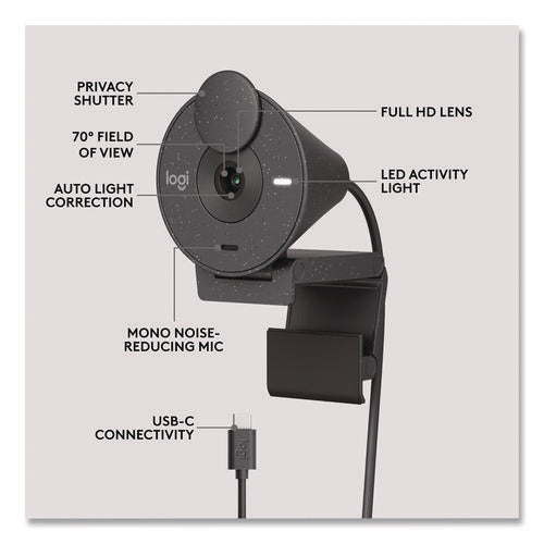 Image of Logitech® Brio 300 HD Webcam, 1920 pixels x 1080 pixels, 2 Mpixels, Graphite