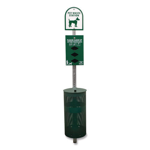 Image of Tatco Dog Waste Station, 12 gal, Open Top, Green/White