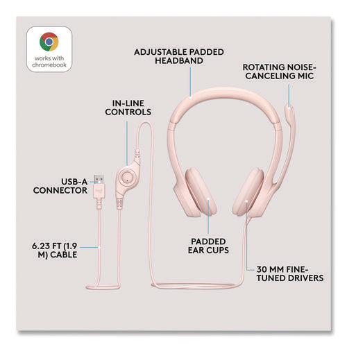 Image of Logitech® H390 Binaural Over The Head Headset, Rose