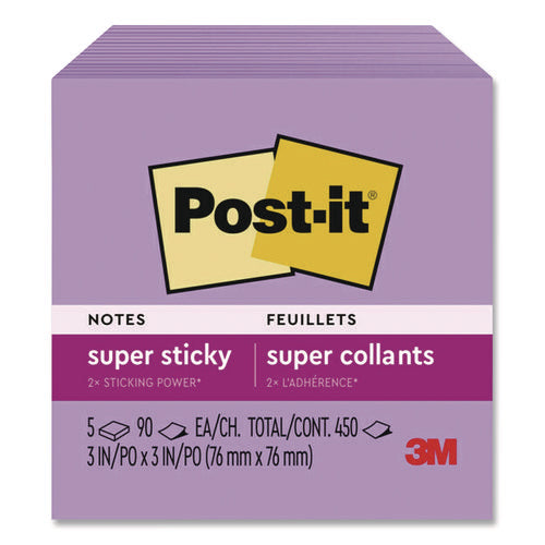 Image of Post-it® Notes Super Sticky Super Sticky Notes, 3 x 3, Mulberry, 90 Sheets/Pad, 5 Pads/Pack
