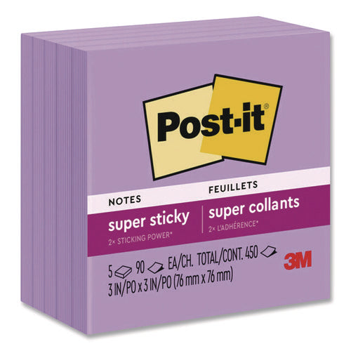 Image of Post-it® Notes Super Sticky Super Sticky Notes, 3 x 3, Mulberry, 90 Sheets/Pad, 5 Pads/Pack