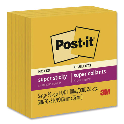 Image of Post-it® Notes Super Sticky Super Sticky Note Pads in Playful Primary Colors, 3 x 3, Sunnyside, 90 Sheets/Pad, 5 Pads/Pack