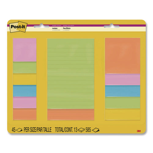Image of Post-it® Notes Super Sticky Super Sticky Pads in Energy Boost Colors, (11) Unruled, (2) Ruled, Assorted Sizes/Colors, 45 Sheets/Pad, 13 Pads/Pack