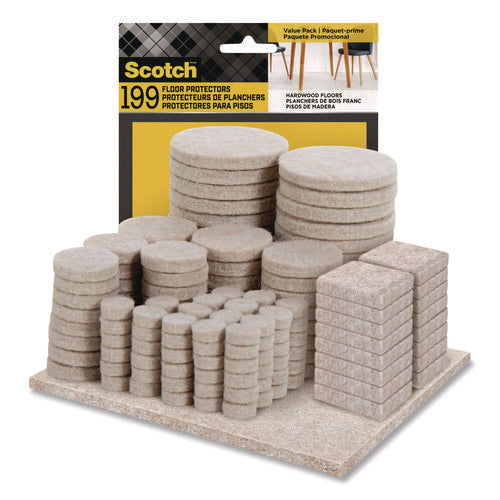 Image of Scotch Felt Pad Protectors, Assorted Sizes and Shapes, Beige, 199/Pack