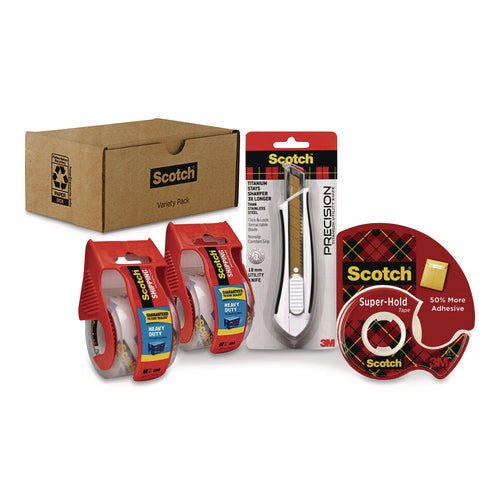 Image of Scotch® Shipping Variety Pack, (2) Rolls Heavy Duty Shipping Tape, (1) Roll Super-Hold Tape, (1) Precision Cutter