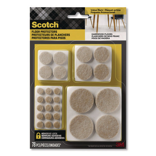 Image of Scotch Felt Pad Protectors, Assorted Round, Beige, 78/Pack