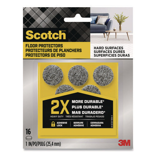 Image of Scotch Felt Pad Protectors, 1" Diameter, Gray, 16/Pack