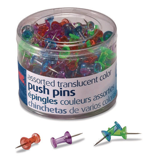 Image of Officemate Push Pins, Assorted Plastic Head, 0.5" Pin, 200/Pack