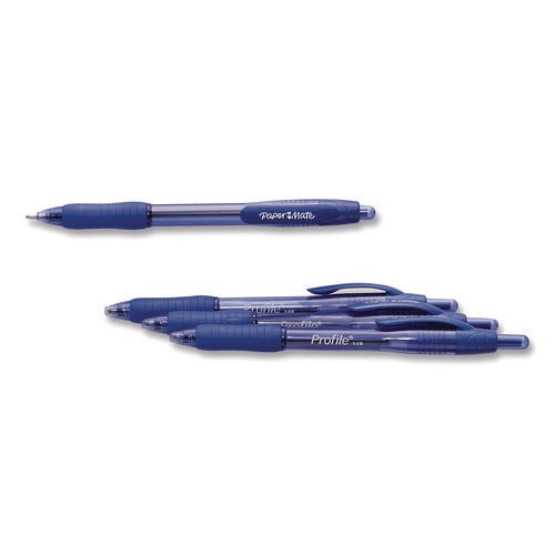 Image of Paper Mate® Profile Ballpoint Pen, Retractable, Bold 1.4 mm, Blue Ink, Translucent Blue Barrel, 4/Pack