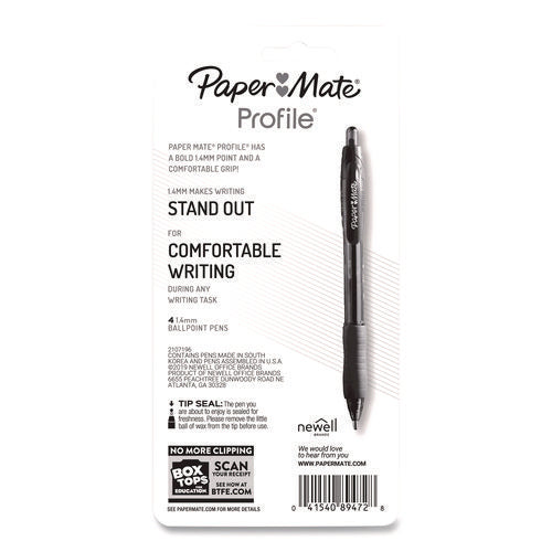 Image of Paper Mate® Profile Ballpoint Pen, Retractable, Bold 1.4 mm, Blue Ink, Translucent Blue Barrel, 4/Pack