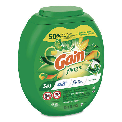 Image of Gain® Flings Detergent Pods, Original, 112 Pods, 80 oz Tub