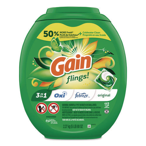 Image of Gain® Flings Detergent Pods, Original, 112 Pods, 80 oz Tub