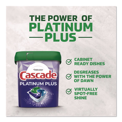 Image of Cascade® Platinum Plus ActionPacs Dishwasher Detergent Pods, Fresh Scent, 28.4 oz Tub, 52/Pack