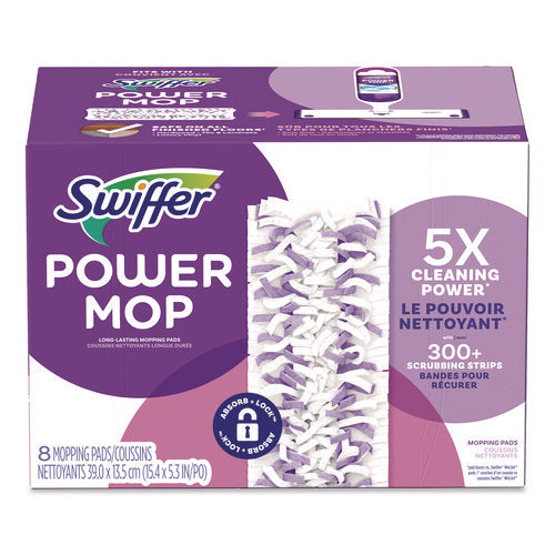 Image of Swiffer® PowerMop Mopping Pads, 15.4 x 5.3, White/Purple, 8/Pack