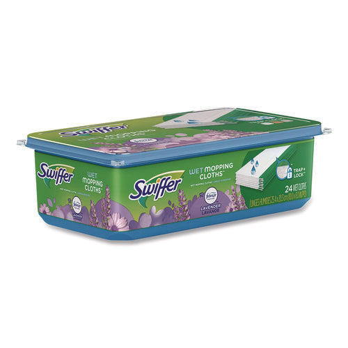 Image of Swiffer® Sweeper TRAP + LOCK Wet Mop Cloth, 8 x 10, White, Lavender Scent, 24/Pack
