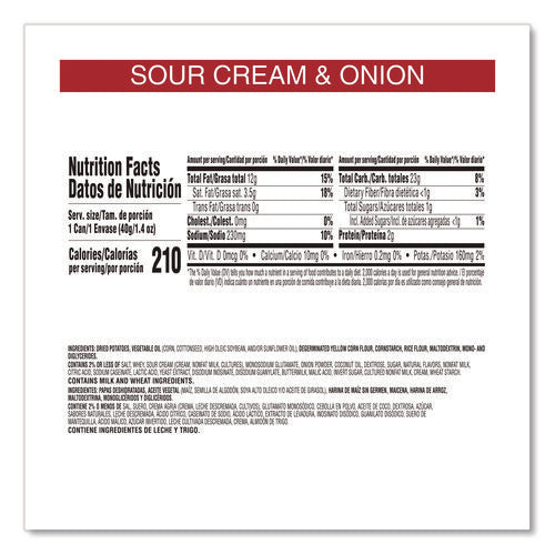 Image of Pringles® Grab and Go sour Cream and Onion Crisps, 1.4 oz Cans, 12/Box