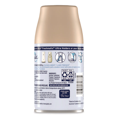 Image of Glade® Automatic Air Freshener, Clean Linen, 6.2 oz Can, 4/Pack