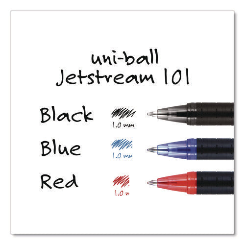 Image of uniball® Jetstream 101 Hybrid Gel Pen, Stick, Bold 1 mm, Red Ink, Black/Red Barrel, Dozen