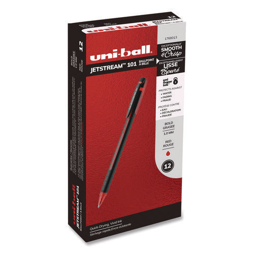 Image of uniball® Jetstream 101 Hybrid Gel Pen, Stick, Bold 1 mm, Red Ink, Black/Red Barrel, Dozen