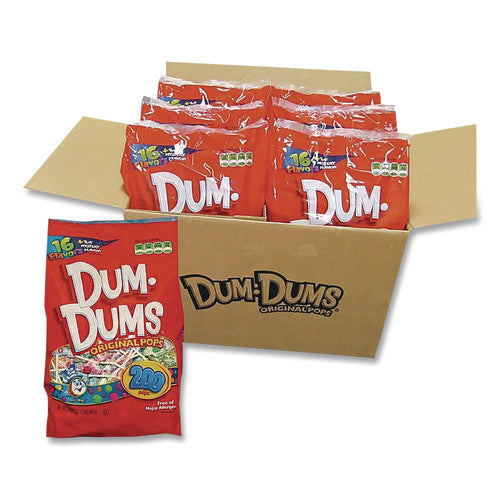 Image of Spangler® Dum-Dum-Pops, Assorted Flavors, Individually Wrapped, 2 lb Bag, 200 Pieces/Bag, 6 Bags/Carton