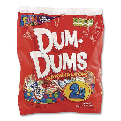 Image of Spangler® Dum-Dum-Pops, Assorted Flavors, Individually Wrapped, 2 lb Bag, 200 Pieces/Bag, 6 Bags/Carton