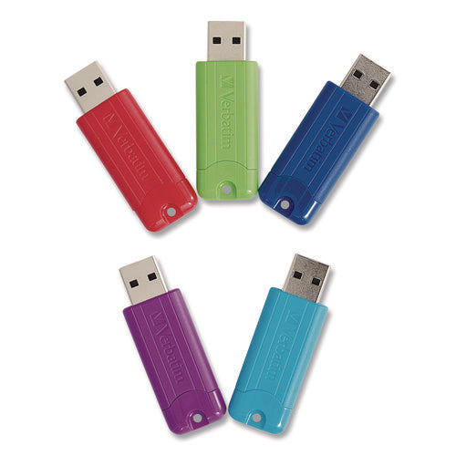 Image of Verbatim® PinStripe USB 3.0 Flash Drive, 32 GB, Assorted Colors, 5/Pack