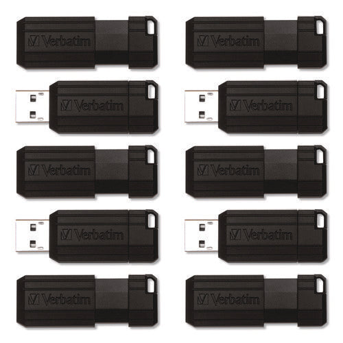 Image of Verbatim® Pinstripe USB 2.0 Flash Drive, 64 GB, Black, 10/Pack