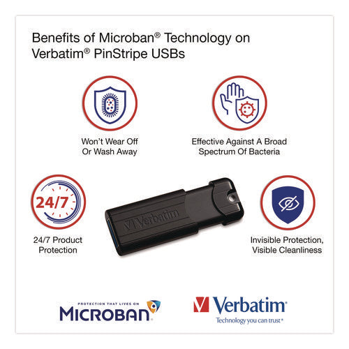 Image of Verbatim® Pinstripe USB 3.2 Flash Drive, 32 GB, Black 10/Pack