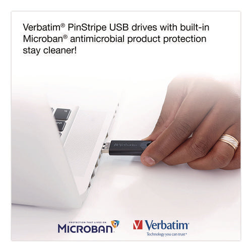 Image of Verbatim® Pinstripe USB 3.2 Flash Drive, 32 GB, Black 10/Pack