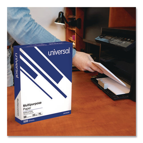 Image of Universal® Deluxe Multipurpose Paper, 98 Bright, 20 lb Bond Weight, 8.5 x 11, Bright White, 500 Sheets/Ream, 10 Reams/Carton