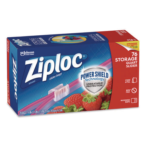 Image of Ziploc® Slider Storage Bags, Quart, 5.88" x 1.88" x 7.88", Clear, 76 Bags