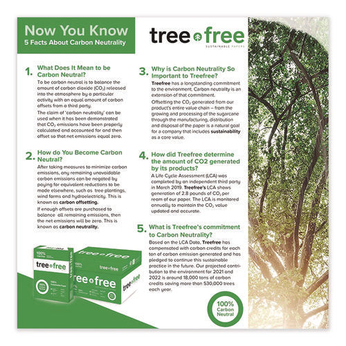 Image of TreeZero TreeFree Multipurpose Paper, 92 Bright, 20 lb Bond Weight, 8.5 x 11, White, 500 Sheets/Ream, 10 Reams/Carton