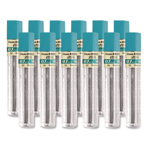 Image of Pentel® Super Hi-Polymer Lead Refills, 0.7 mm, HB, Black, 12 Leads/Tube, 12 Tubes/Box