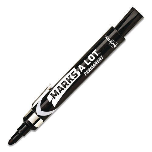 Image of Avery® MARKS A LOT Large Desk-Style Permanent Marker with Metal Pocket Clip, Broad Bullet Tip, Black